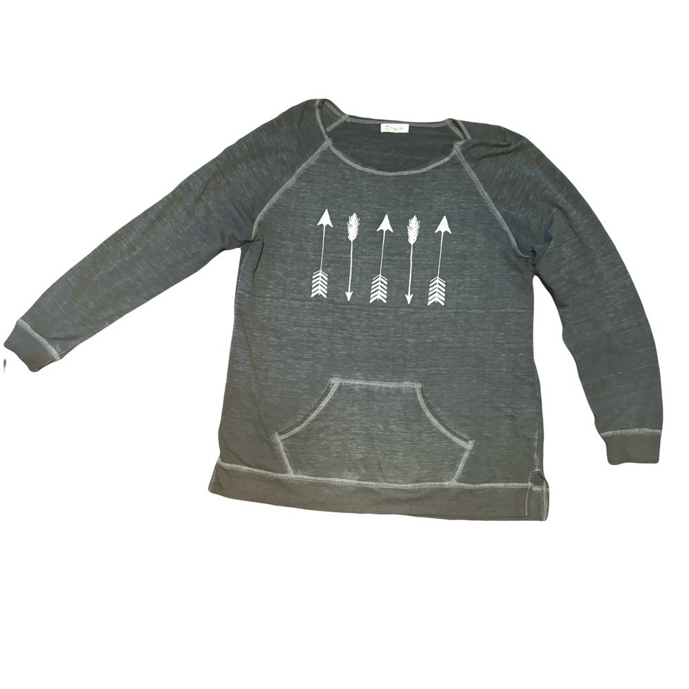 Grayish Green Long Sleeve Top with Arrow Design